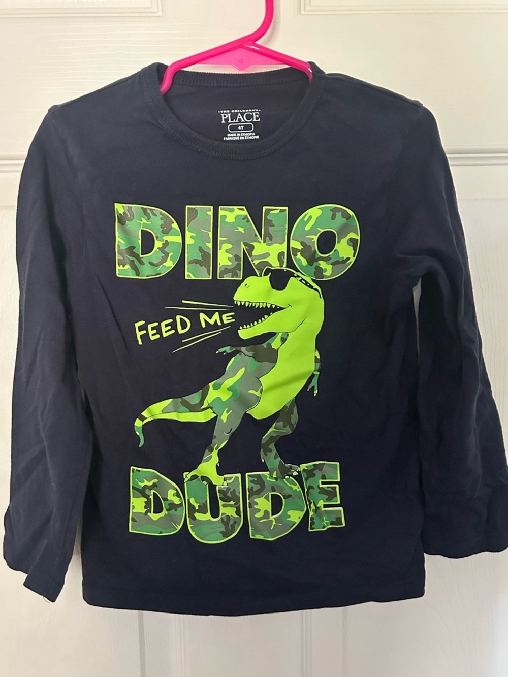 Toddler Boys, The Children's Place, Blue Long Sleeve “Dino Dude” Graphic Tee, 4T